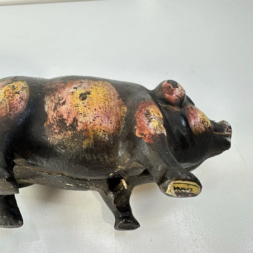 Vintage Cast Iron Pig Bank Doorstops x2 White and Black 4